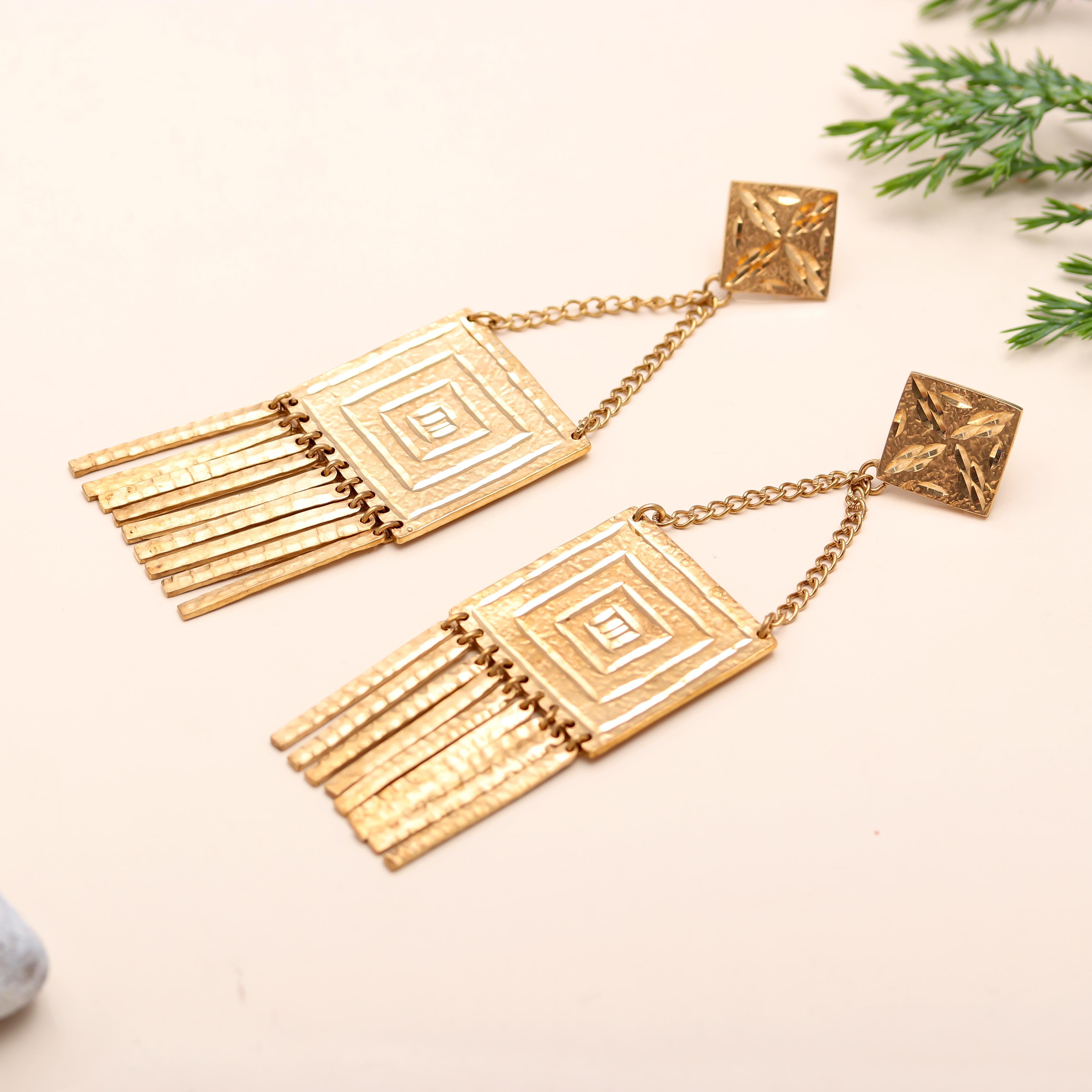 925 Silver Square Fringe Drop Earrings