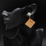 Brass Labradorite Stud Earrings with Hammered Texture Engraving