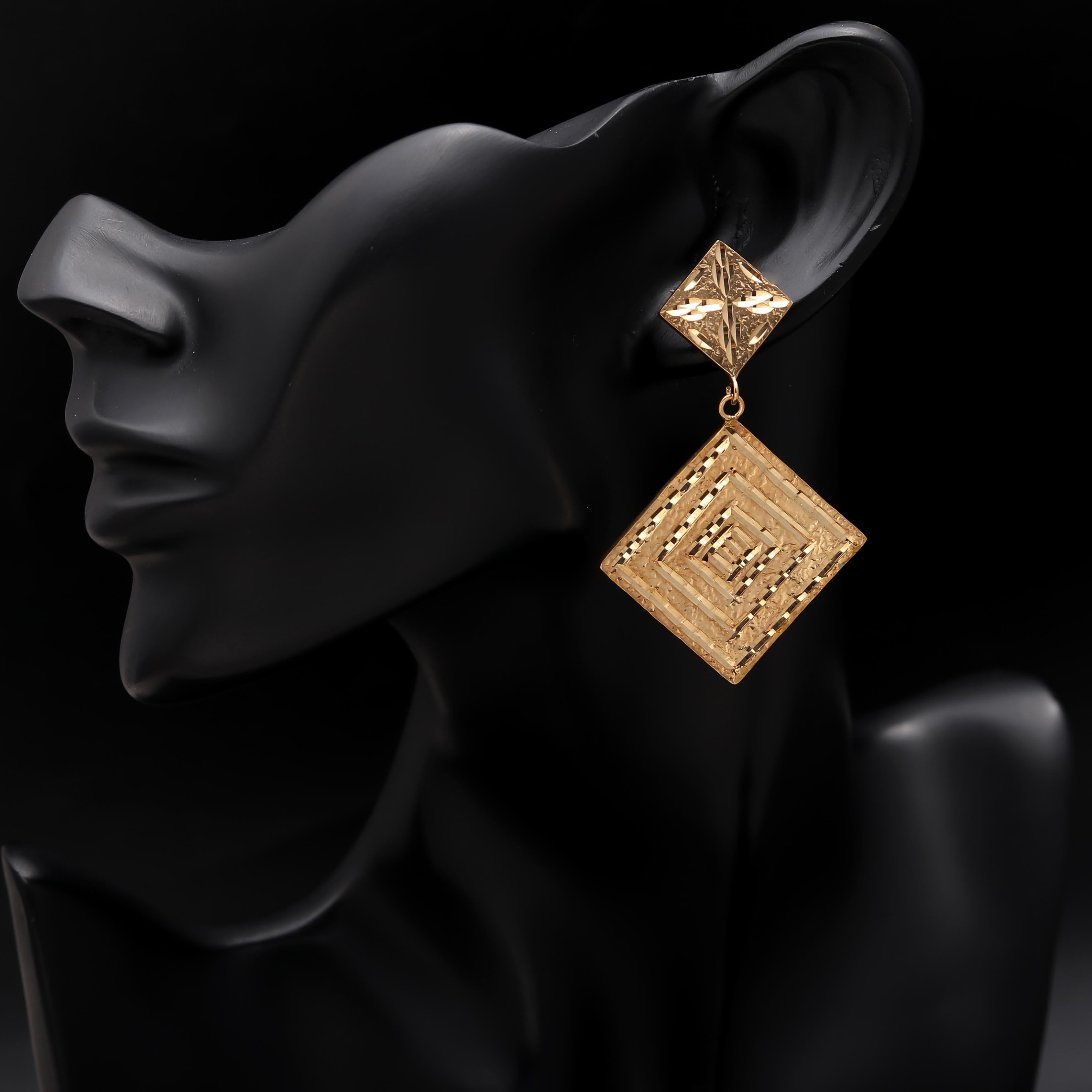 925 Silver Textured Square Drop Earrings