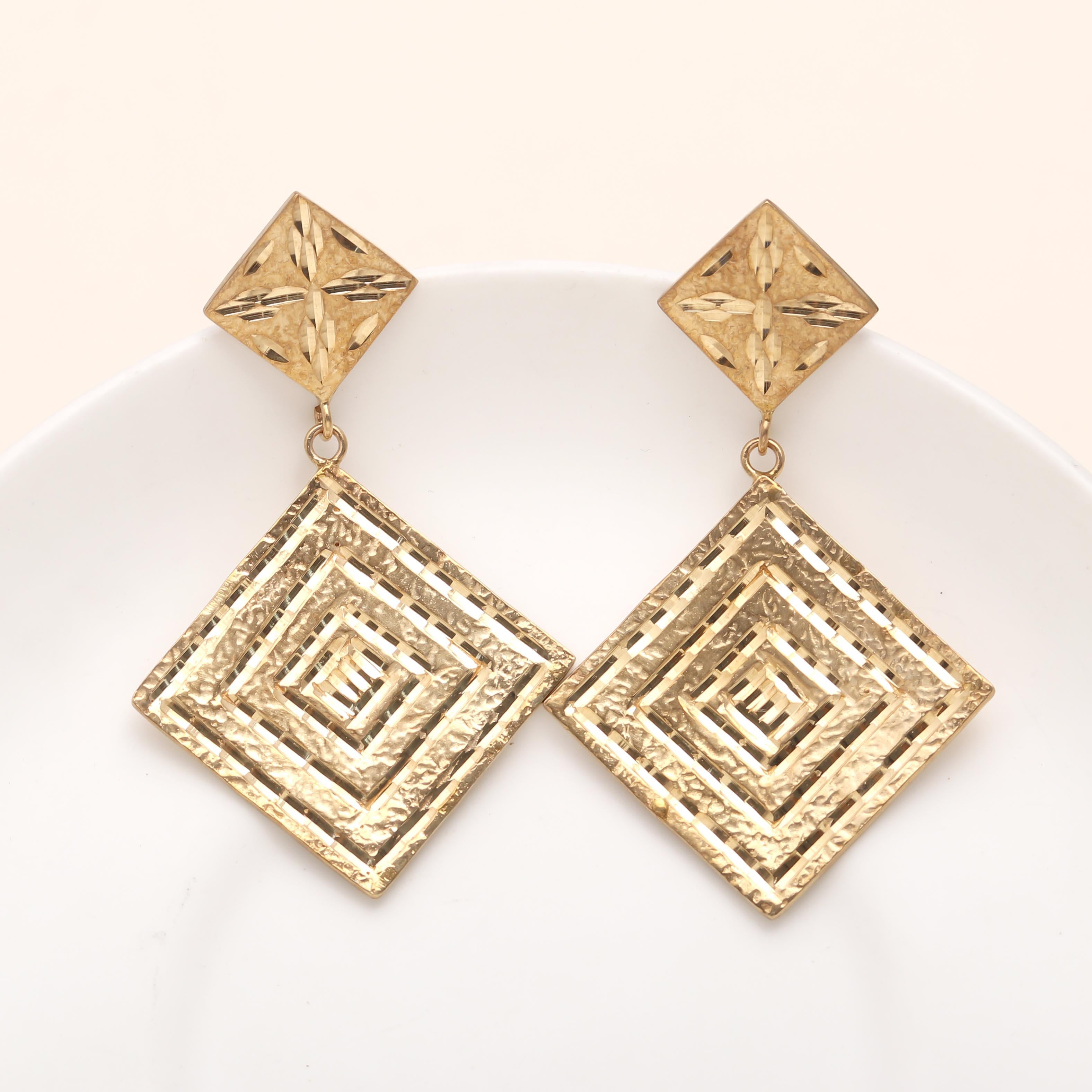 925 Silver Textured Square Drop Earrings