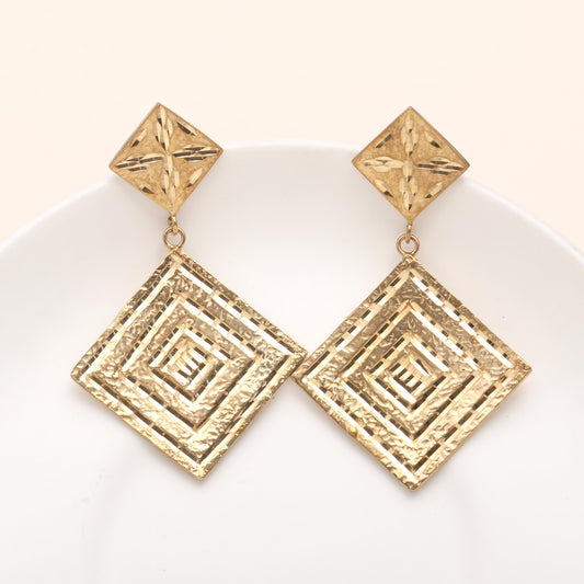 925 Silver Textured Square Drop Earrings