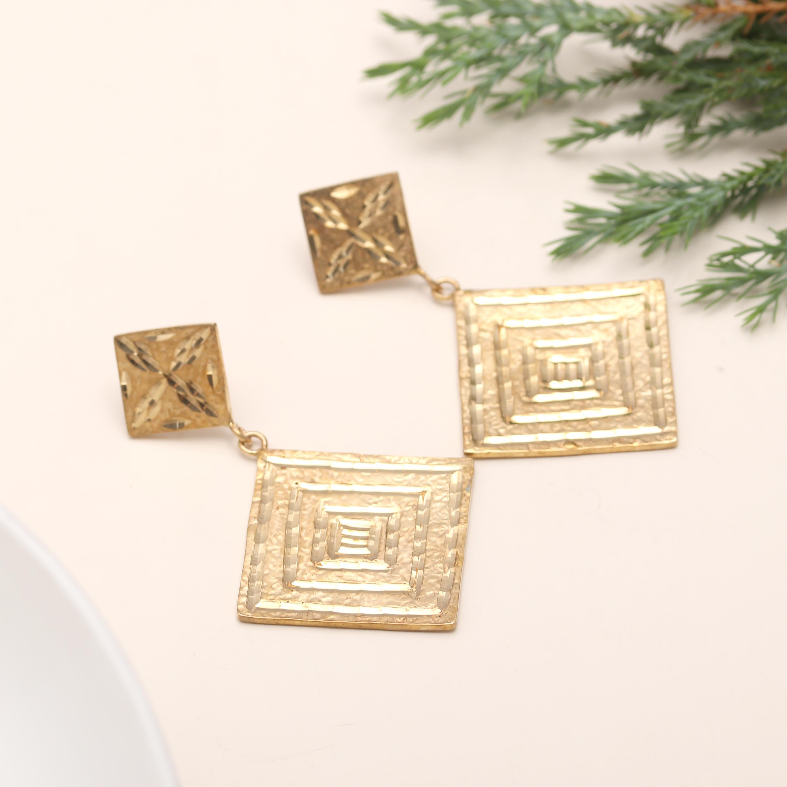 925 Silver Textured Square Drop Earrings