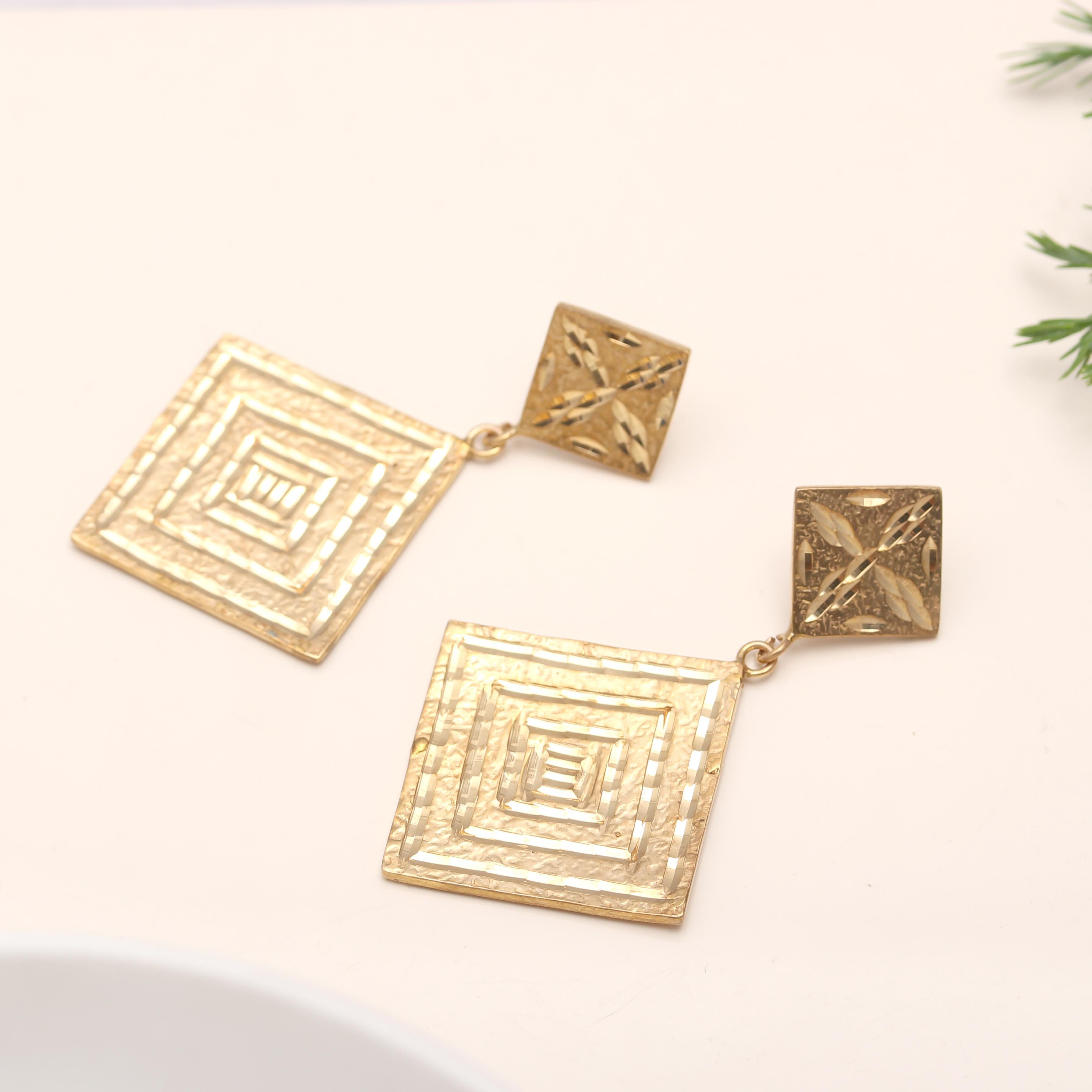 925 Silver Textured Square Drop Earrings