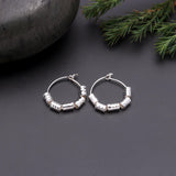 925 Silver Textured Beads Hoop Earrings