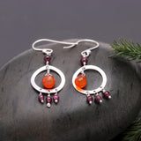 925 Silver Carnelian and Garnet Dangle Earrings