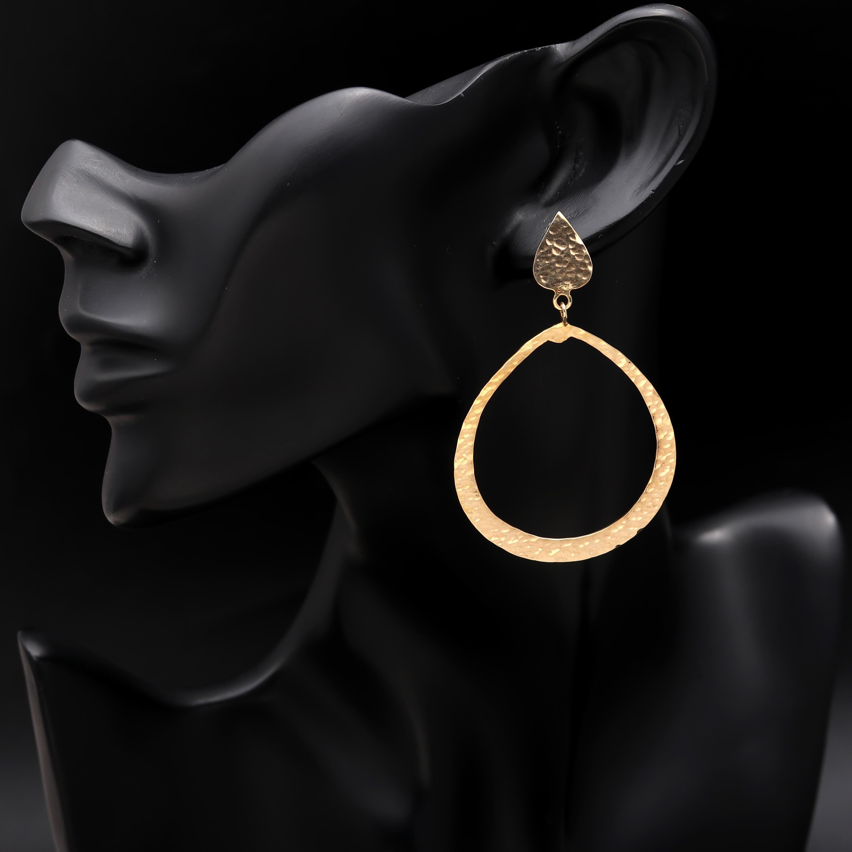 Brass Stud Earrings with Hammered Texture
