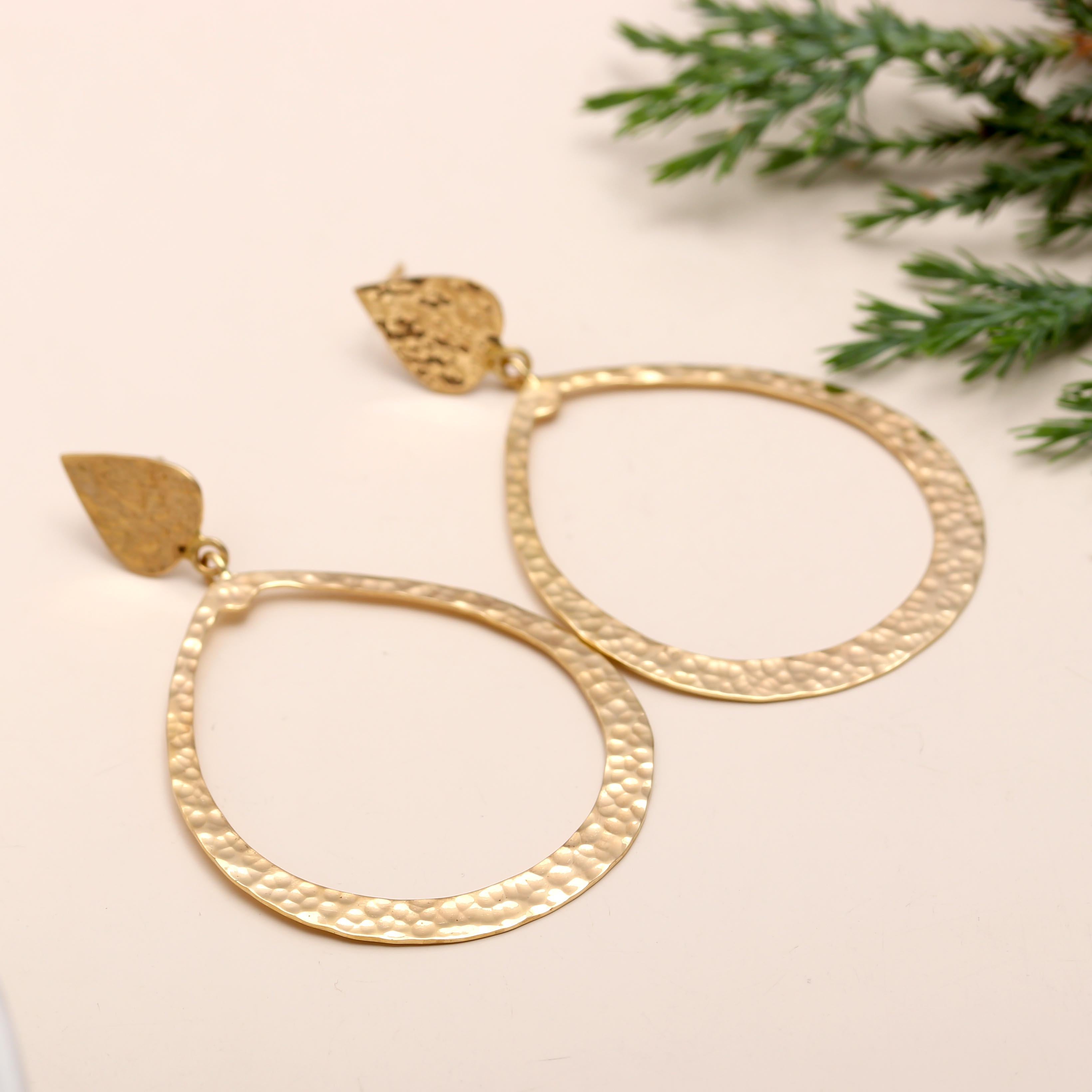 Brass Stud Earrings with Hammered Texture