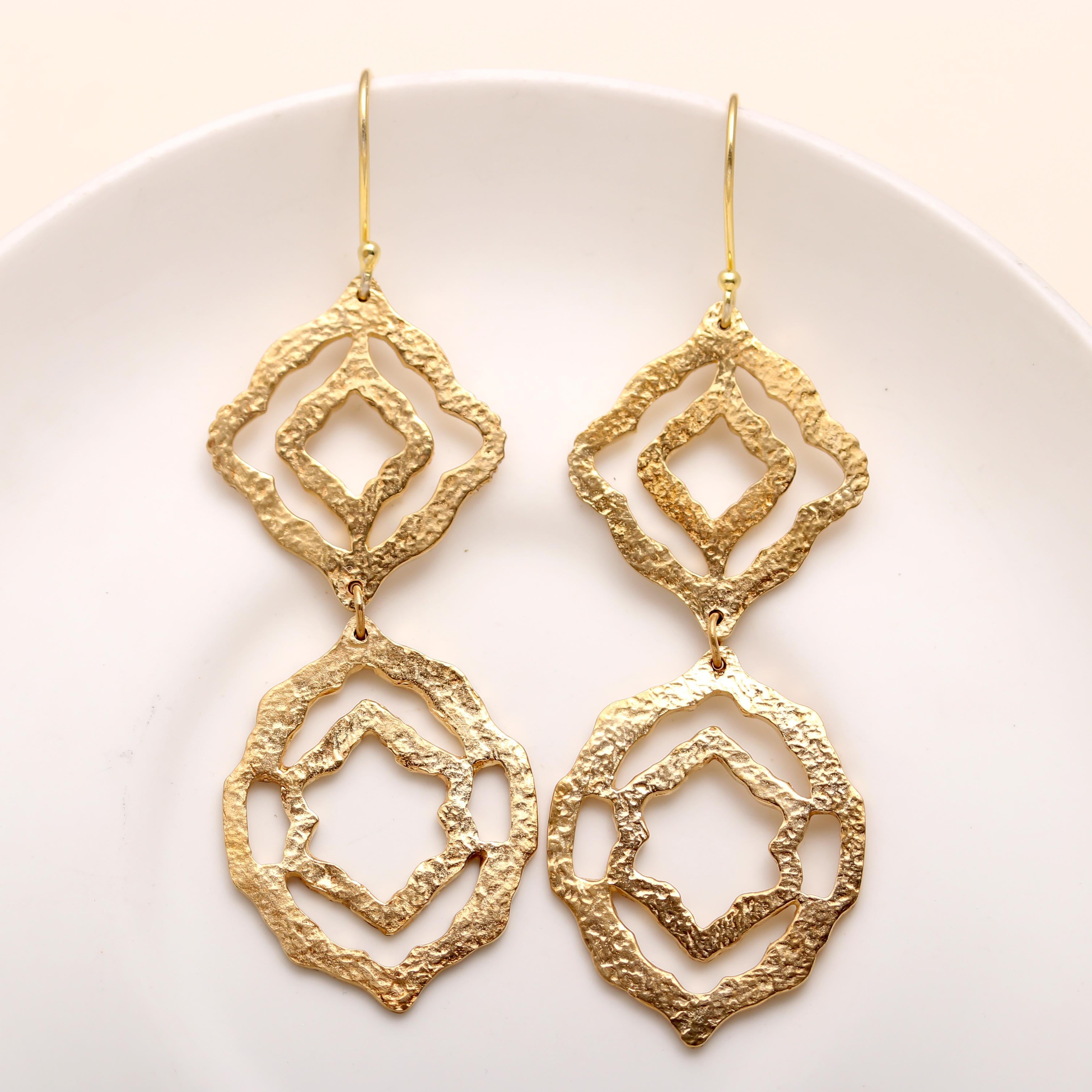 925 Silver Textured Geometric Dangle Earrings