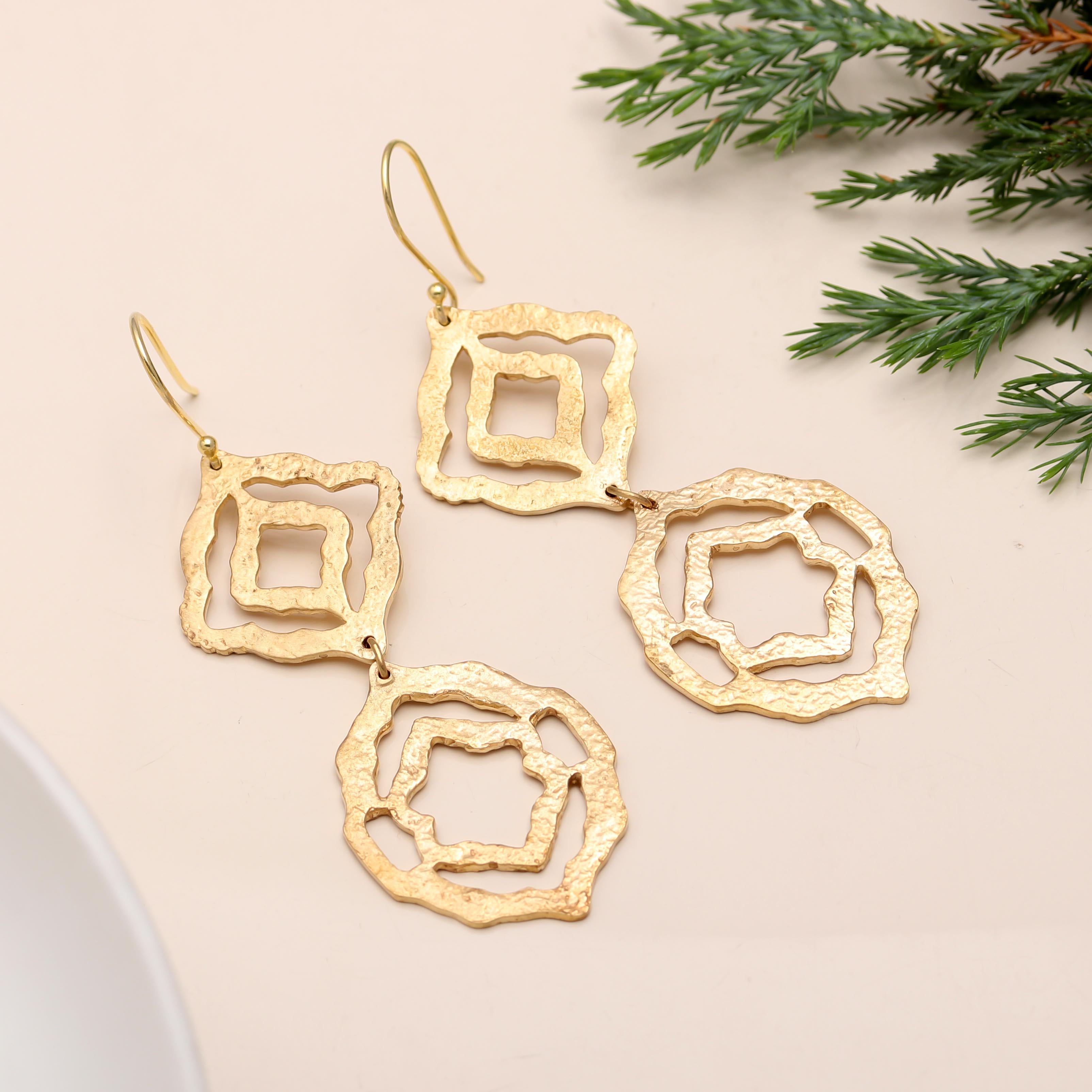 925 Silver Textured Geometric Dangle Earrings