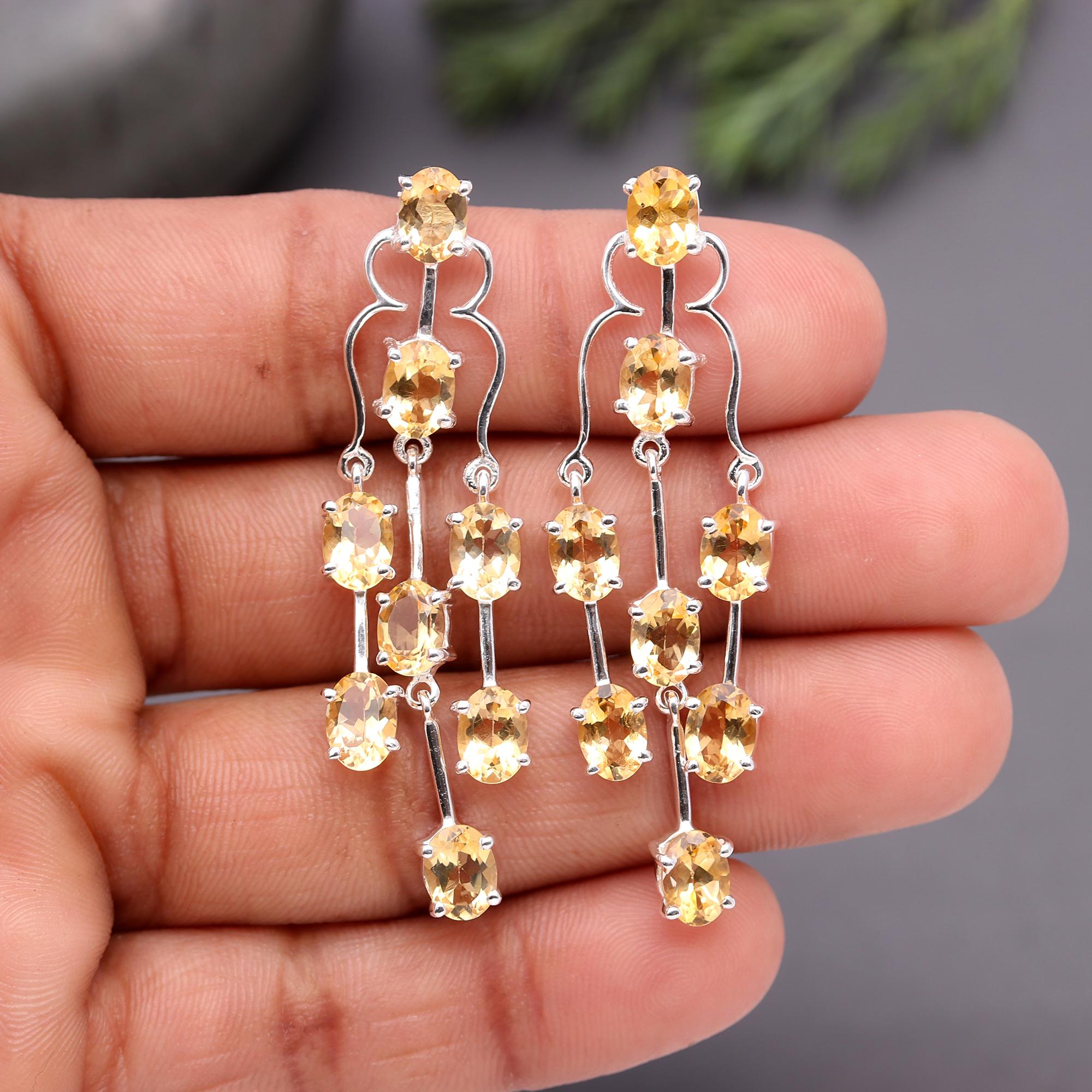 925 Silver Citrine Chandelier Earrings