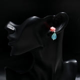 925 Silver Coral Rose and Aqua Chalcedony Drop Earrings