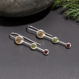 925 Silver Citrine, Peridot & Garnet Dangle Earrings