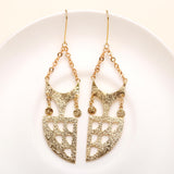Brass Owl Long Dangle Earrings  Hypoallergenic