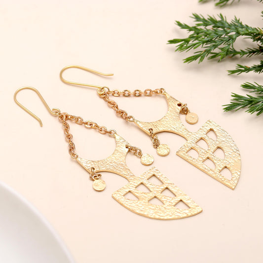 Brass Owl Long Dangle Earrings  Hypoallergenic