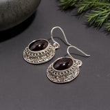 925 Silver Garnet Filigree Dangle Earrings