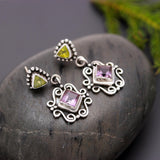 925 Silver Amethyst and Peridot Drop Earrings