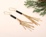 Brass Feather Earrings with Raw Black Tourmaline