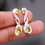 925 Silver Twisted Peridot Drop Earrings