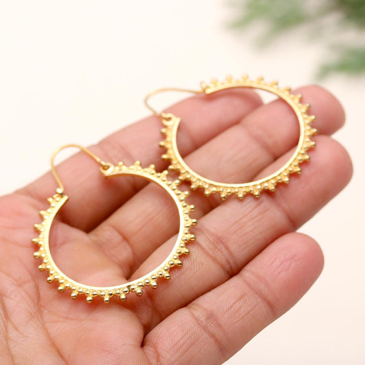 Brass Bali Hoop Earrings with Rawa Ball Work