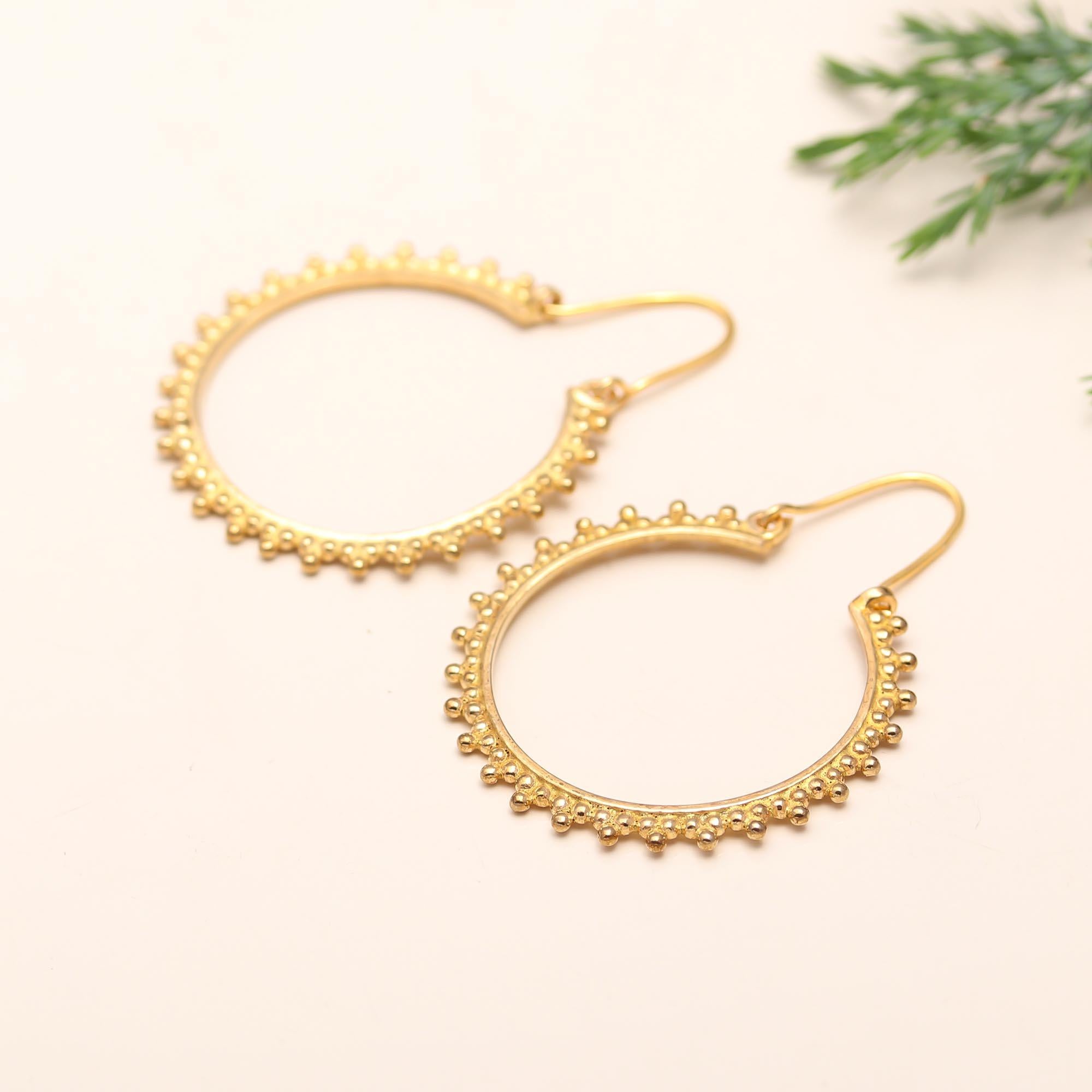 Brass Bali Hoop Earrings with Rawa Ball Work
