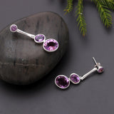 925 Silver Multi Oval Amethyst Drop Earrings