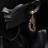 Hypoallergenic Brass Tobacco Geode Slice Agate Drusy Drop Earrings