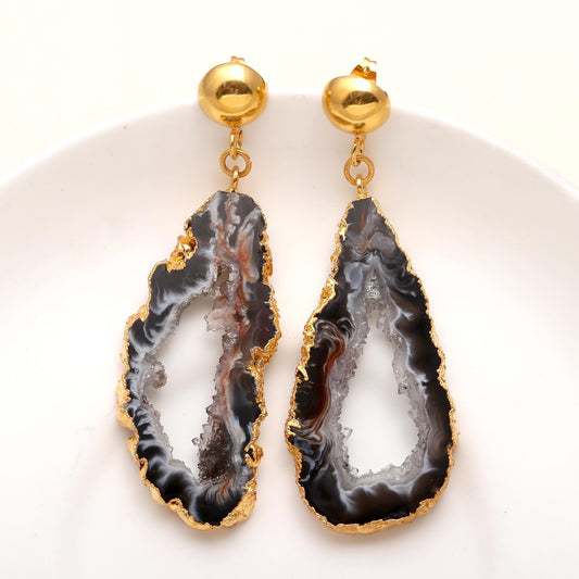 925 Silver Agate Slice Drop Earrings