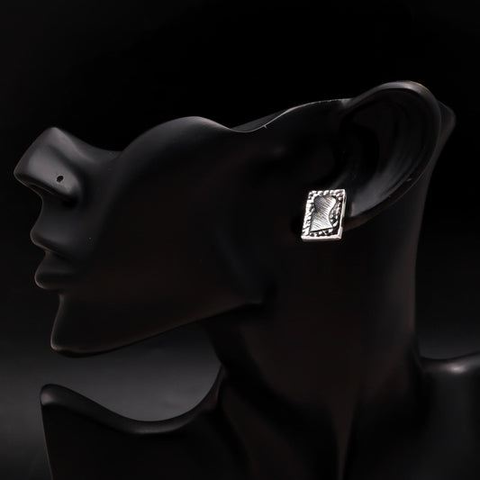 925 Silver Textured Rectangle Stud Earrings