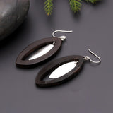 925 Silver and Wood Marquise Dangle Earrings