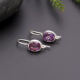 925 Silver Oval Amethyst Dangle Earrings