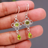 925 Silver Peridot Drop Dangle Earrings