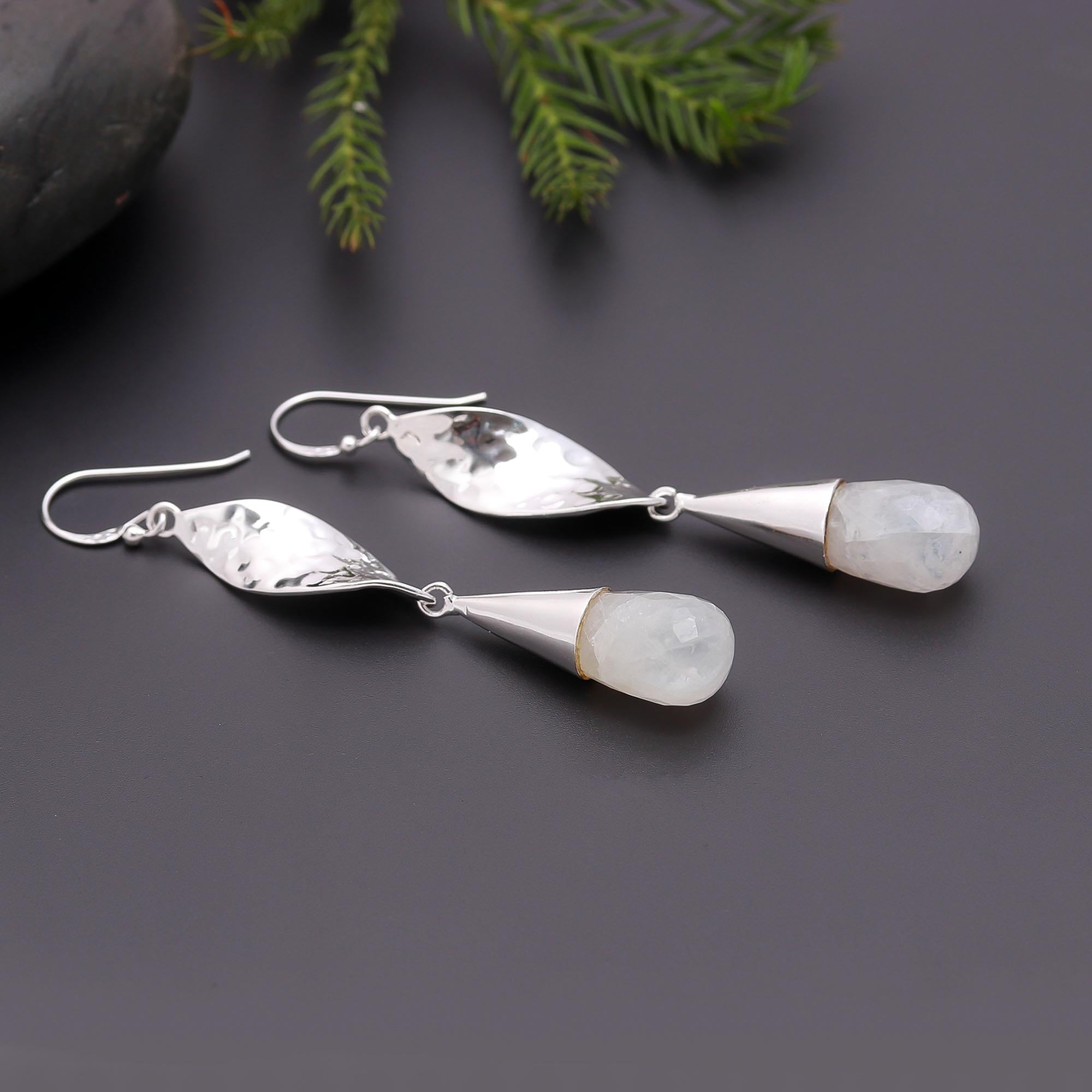 925 Silver Moonstone Drop Dangle Earrings