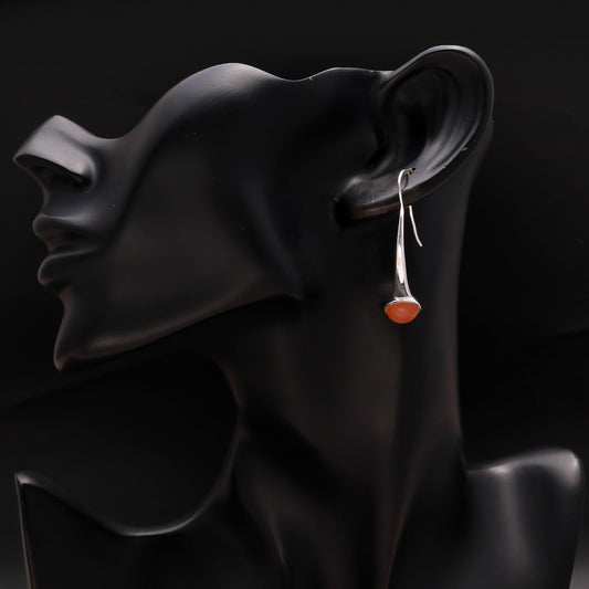 925 Silver Orange Moonstone Hook Earrings