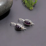 925 Silver Oval Garnet Dangle Earrings