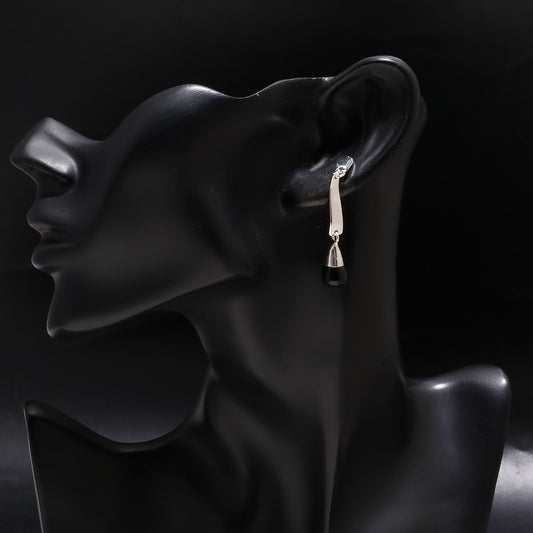 925 Silver Long Black Onyx Drop Earrings