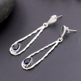 925 Silver Blue Sapphire Drop Earrings