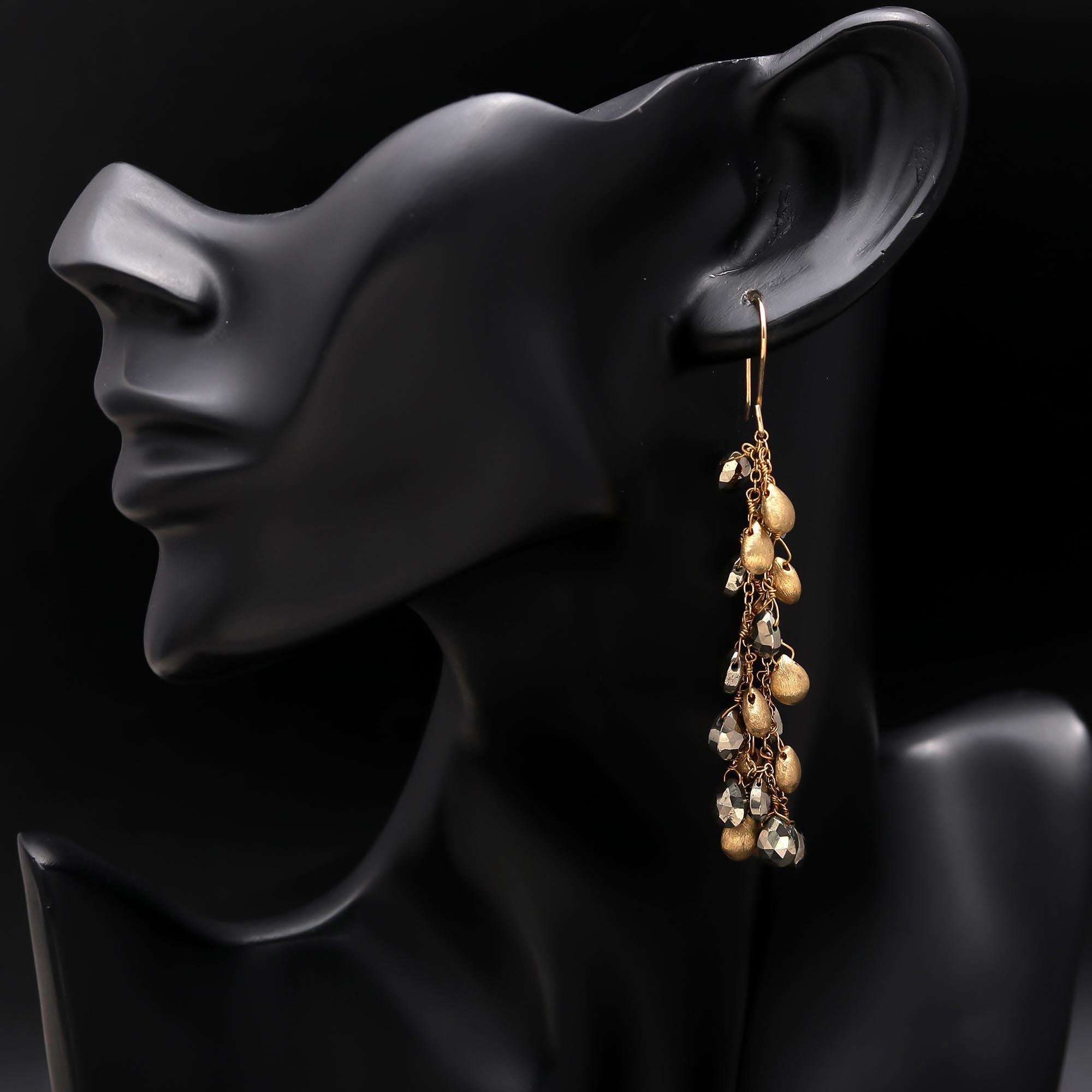 925 Silver Pyrite Cluster Dangle Earrings