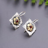 925 Silver Flower Garnet Dangle Earrings