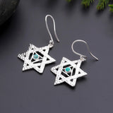 925 Silver Star of David Turquoise Dangle Earrings