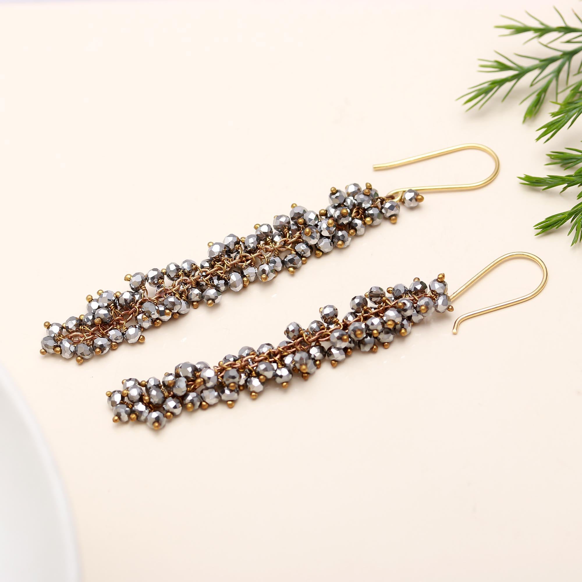 925 Silver Long Cluster Dangle Earrings