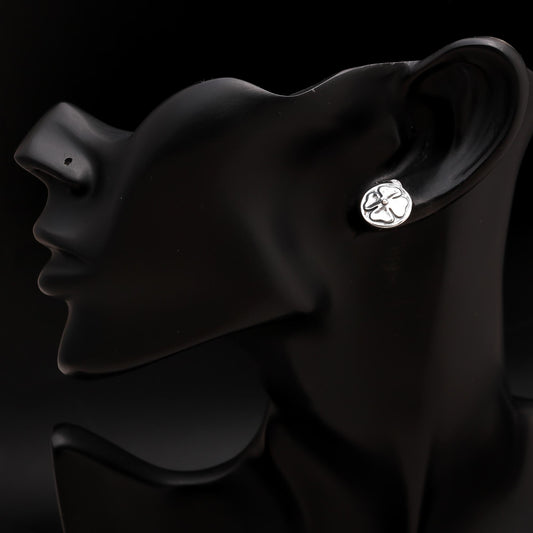 925 Silver Round Flower Stud Earrings