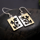 925 Silver Rectangle Floral Dangle Earrings