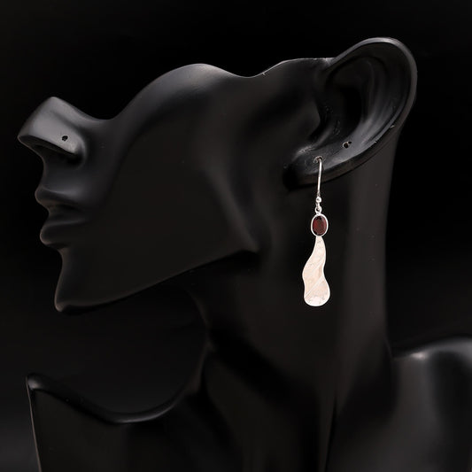 925 Silver Twisted Garnet Dangle Earrings