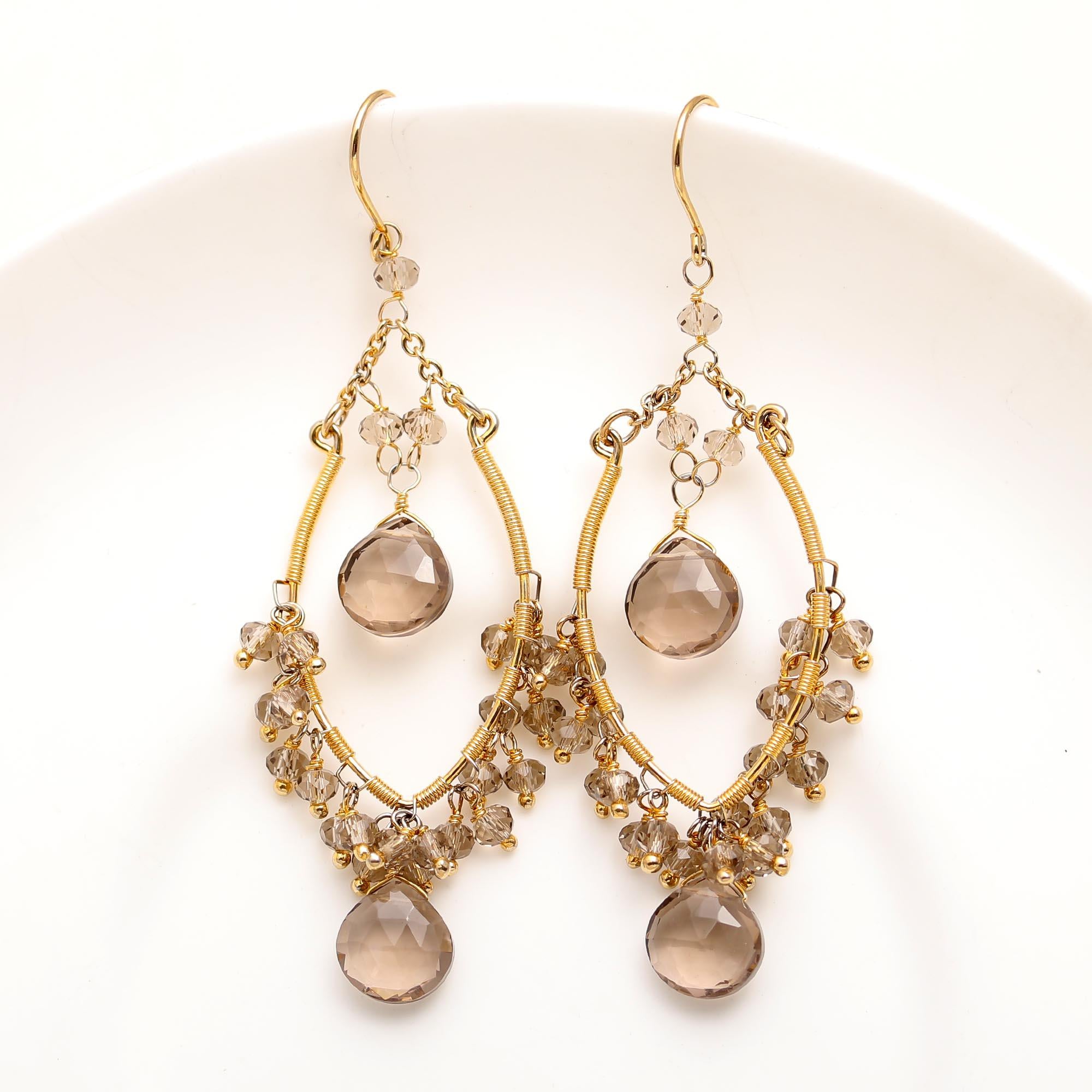 925 Silver Smoky Quartz Chandelier Earrings