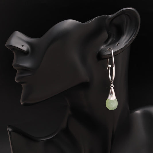 925 Silver Green Prehnite Dangle Earrings