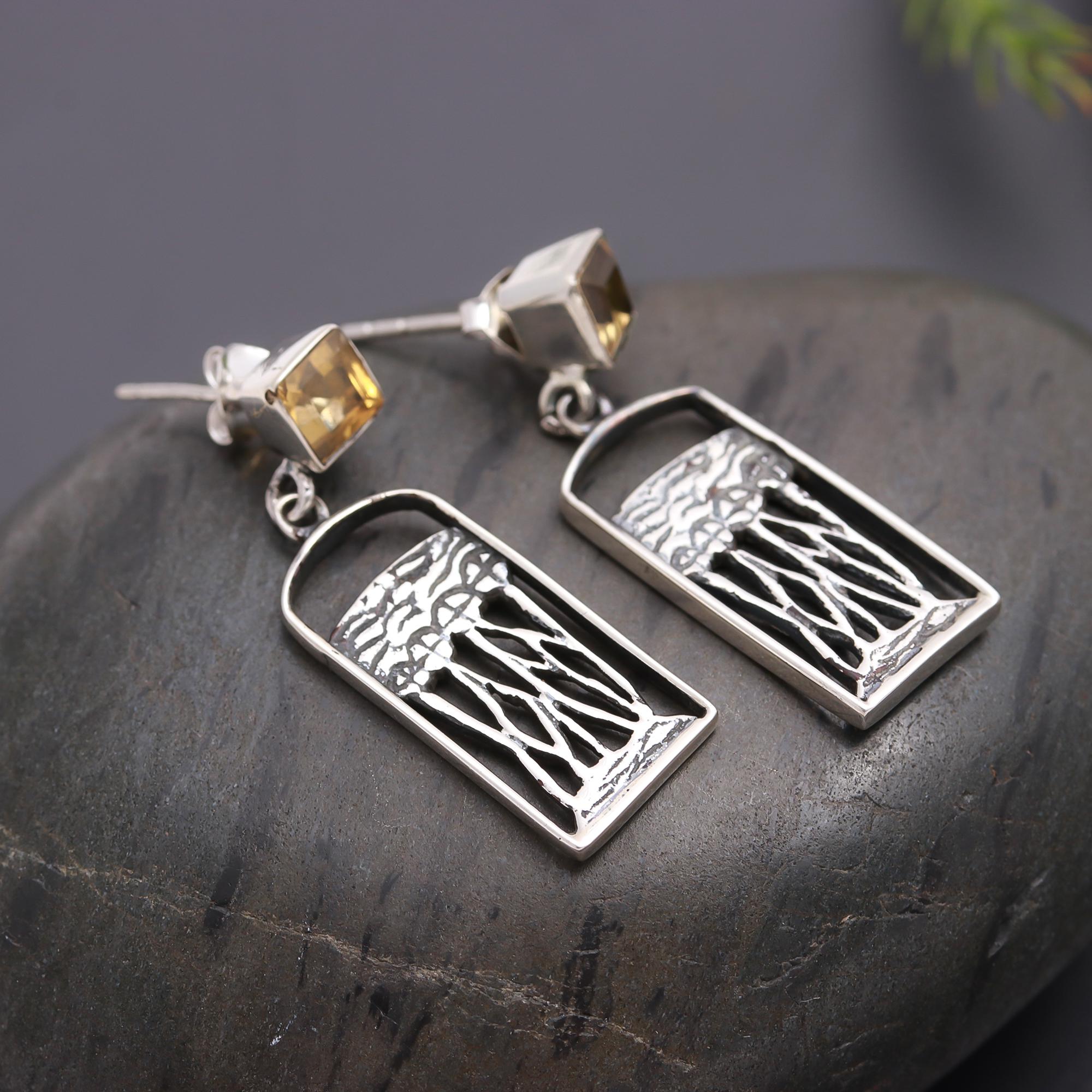 925 Silver Citrine Drop Earrings