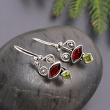 925 Silver Garnet & Peridot Dangle Earrings