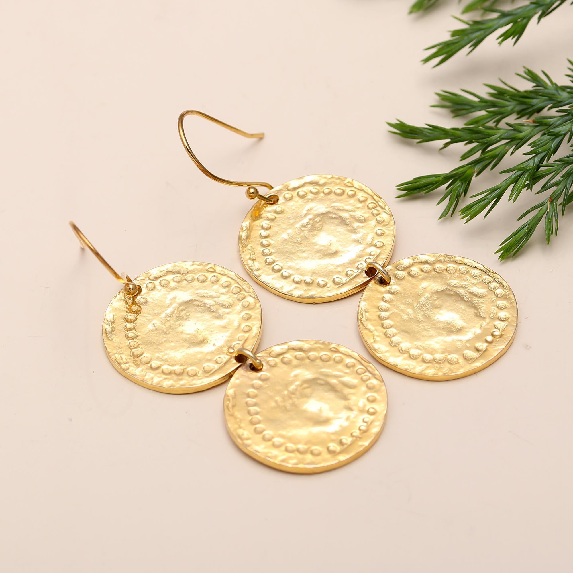 925 Silver Textured Disc Dangle Earrings