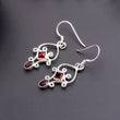 925 Silver Scroll Garnet Dangle Earrings
