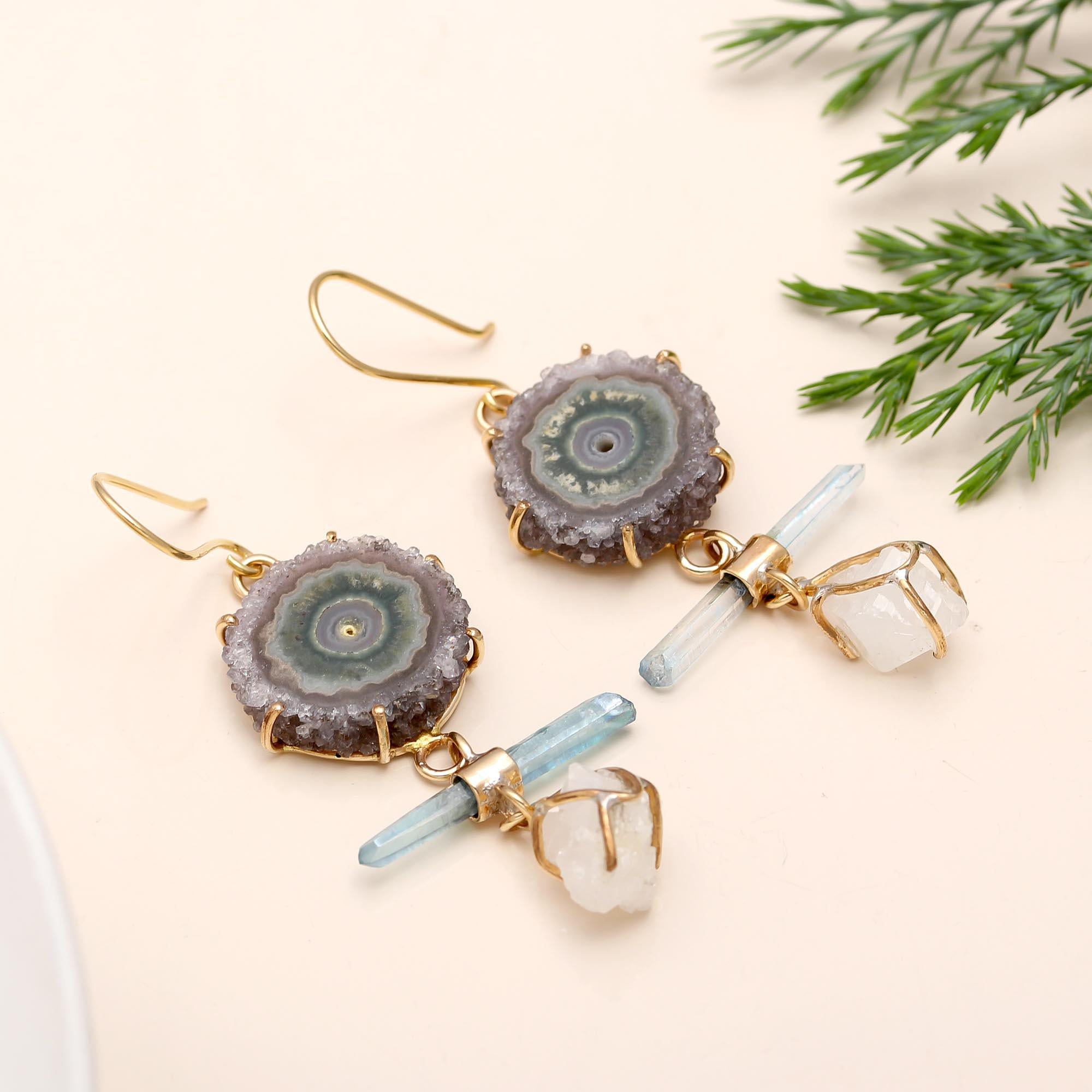 925 Silver Raw Crystal Dangle Earrings